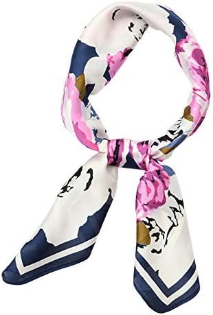 Silk Feeling Scarf Women's Fashion Pattern Medium Square Satin Headscarf 27.5 × 27.5 inches (Navy blue 2)
