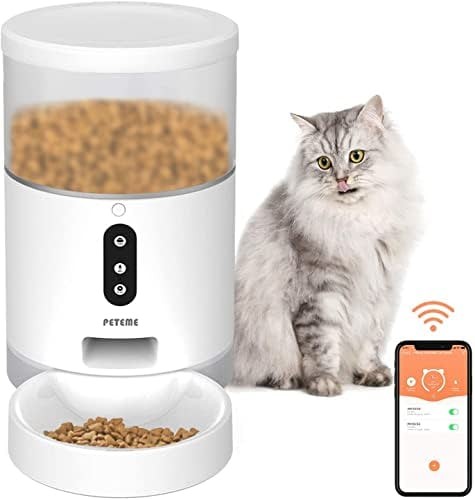 Peteme Automatic Cat Feeder, Smart Pet Feeder for Small Animals, Cat Food Dispenser for Dog with APP Cotrol, 2.4G Wi-Fi Enabled, Portion Control, 4L