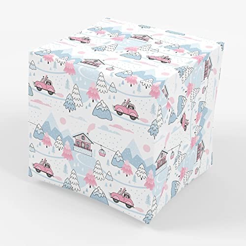 Ski Holiday Winter Gift Wrapping Paper - Folded Flat 30 x 20 Inch (3 Sheets)