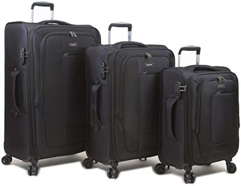 Dejuno Twilight Lightweight Nylon 3-Piece Spinner Luggage Set, Black