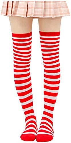 DAZCOS Striped Thigh High Socks Elastic Over The Knee Knit Stockings for Daily or Anime Cosplay