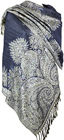 Achillea Luxurious Double Layered Jacquard Big Paisley Pashmina Shawl Wrap Scarf
