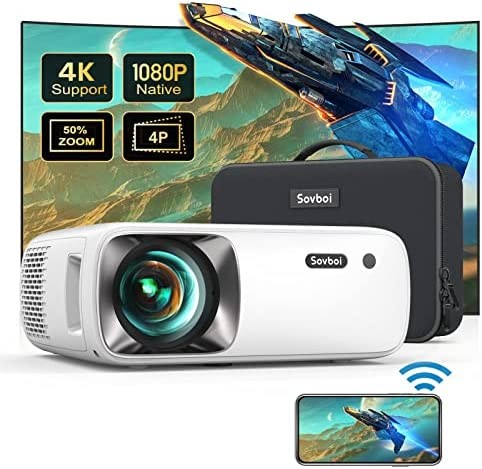 5G WiFi Outdoor Bluetooth Projector 4K Supported: 12000L 420 ASIN Native 1080P Projector, 4D/4P Keystone 400'' & 50% Zoom Sovboi Mini Movie Projector, SOI-Smart System Portable Projector for Phone/PC