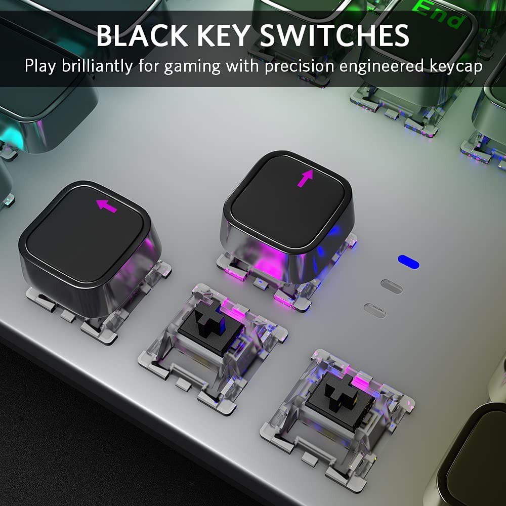 Fiodio Mechanical Gaming Keyboard, LED Rainbow Gaming Backlit, 104 Anti-ghosting Keys, Quick-Response Black Switches, Multimedia Control for PC and Desktop Computer, with Removable Hand Rest