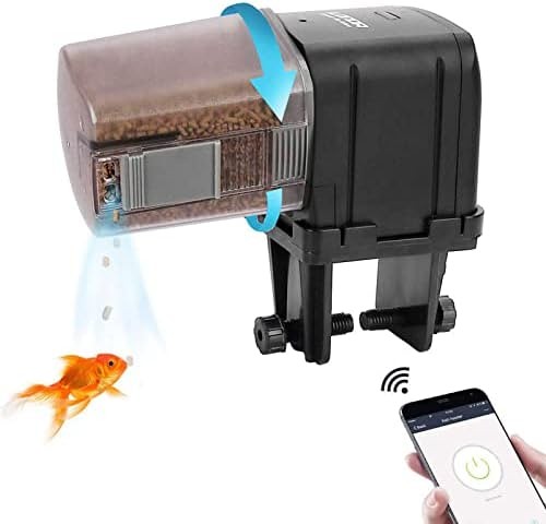 [Upgrade] WiFi Control Automatic Fish Feeder with APP Lychee Aquarium Automatic Fish Feeder, WiFi Control Auto Fish Food Dispenser for Home Office (Black)