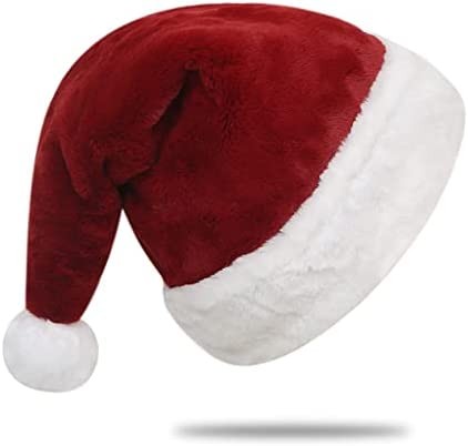Chisander Santa Hats, Santa Hat for Adults, Unisex Plush Cuffs Fabric Xmas Hat for Christmas New Year Festive Party Supplies