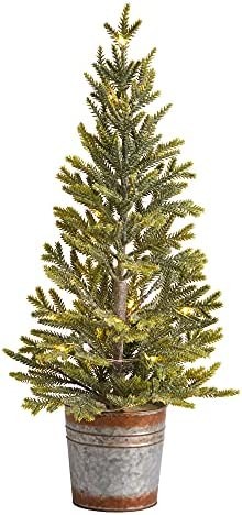 26in. Pine Natural Look Artificial Christmas Tree with 35 Warm White Lights in Rustic Metal Planter