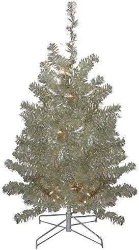 Northlight 3' Metallic Sheer Champagne Artificial Tinsel Christmas Tree - Clear Lights