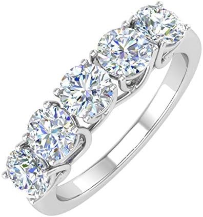 FINEROCK 1 1/2 Carat 5-Stone Diamond Wedding Band Ring in 14K Gold