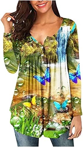 Womens Tops Hide Belly Tunic 2022 Fall Long Sleeve T Shirts Flowy Henley Tshirt Casual Dressy Blouses for Leggings