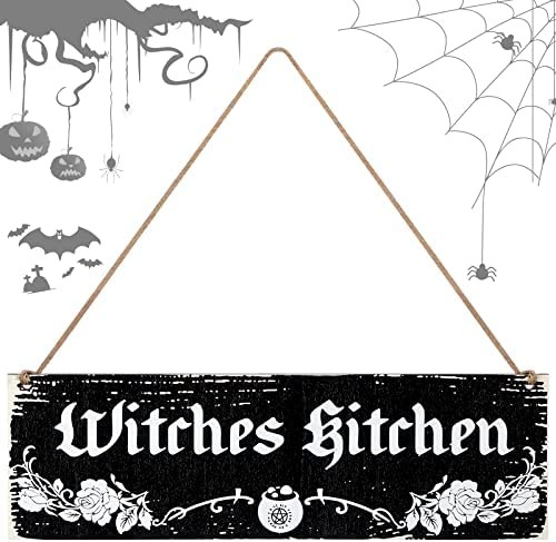 Bucherry Halloween Witch Kitchen Wooden Sign Witch Decor Wood Goth Decor Home Halloween Kitchen Decor Vintage Farmhouse Signs Gothic House Decor for Home Kitchen Decor