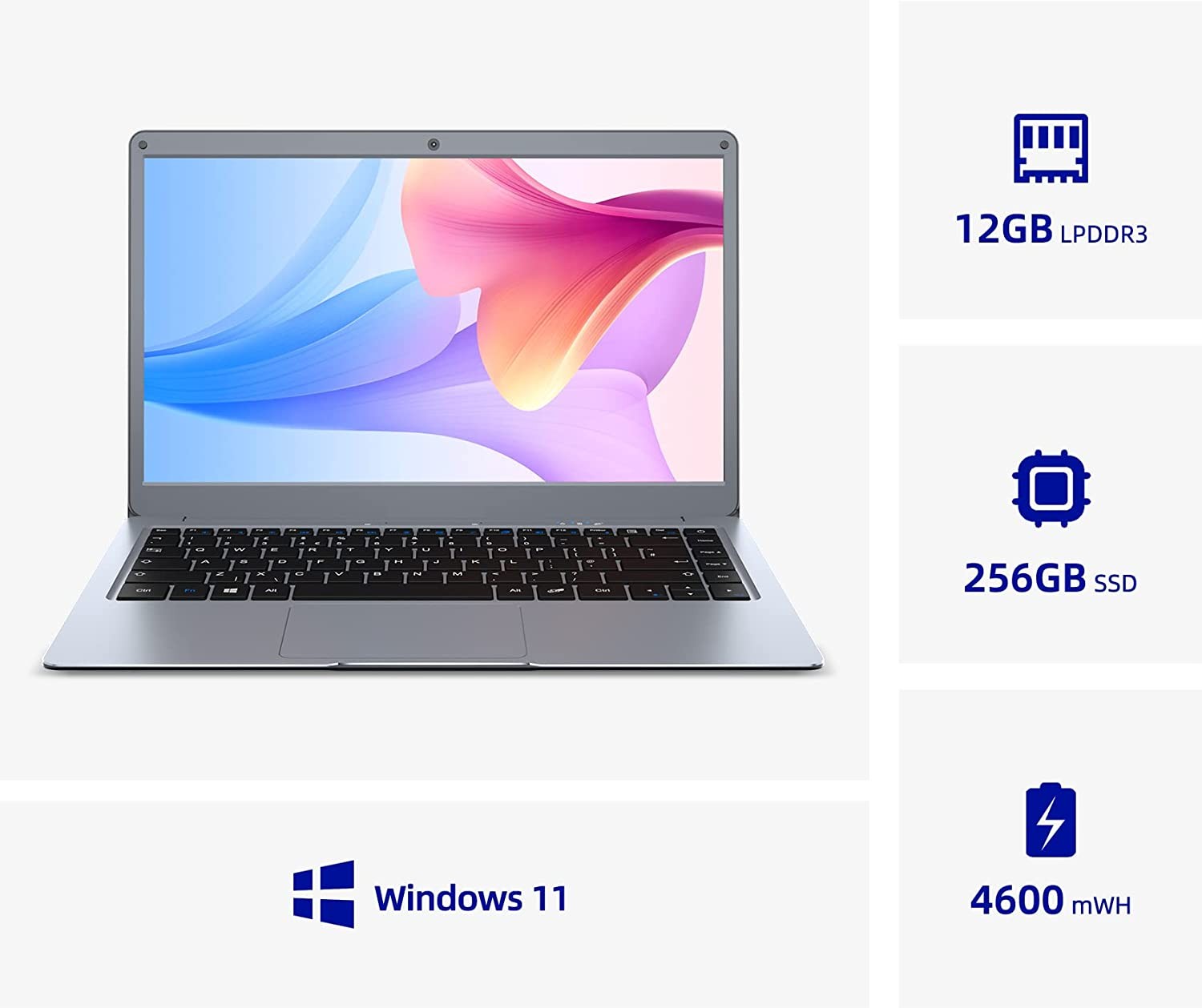 Jumper Laptop 13.3" Full HD IPS Display - 12GB RAM 256GB Solid State Drive - Intel Celeron 64 Bit Dual Core Processor - Windows 11 Home Edition - Laptop with HDMI, Webcam, Wi-Fi, Bluetooth - (EZbook X