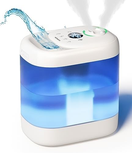 Homvana Humidifiers for Bedroom, 5L Top Fill Cool Mist Vaporizer for Plants Baby Kids for Home (Never Leaking Design), Quiet (23dB) Humidifier for Large Room, 40H Runtime, Auto, Essential Oil Diffuser