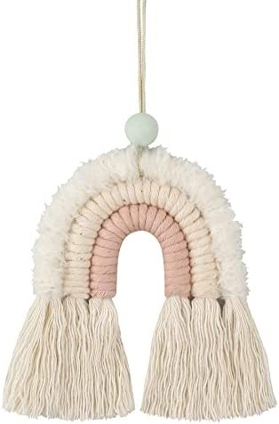 BOHO GARDEN Macrame Rainbow Charm - Essential Oil Diffuser for Cars, Baby Nursery, Children's Bedroom & Home Decor - Colorful Decorative Hanging Air Freshener & Accessories - 3x3.5 - Soft Pink