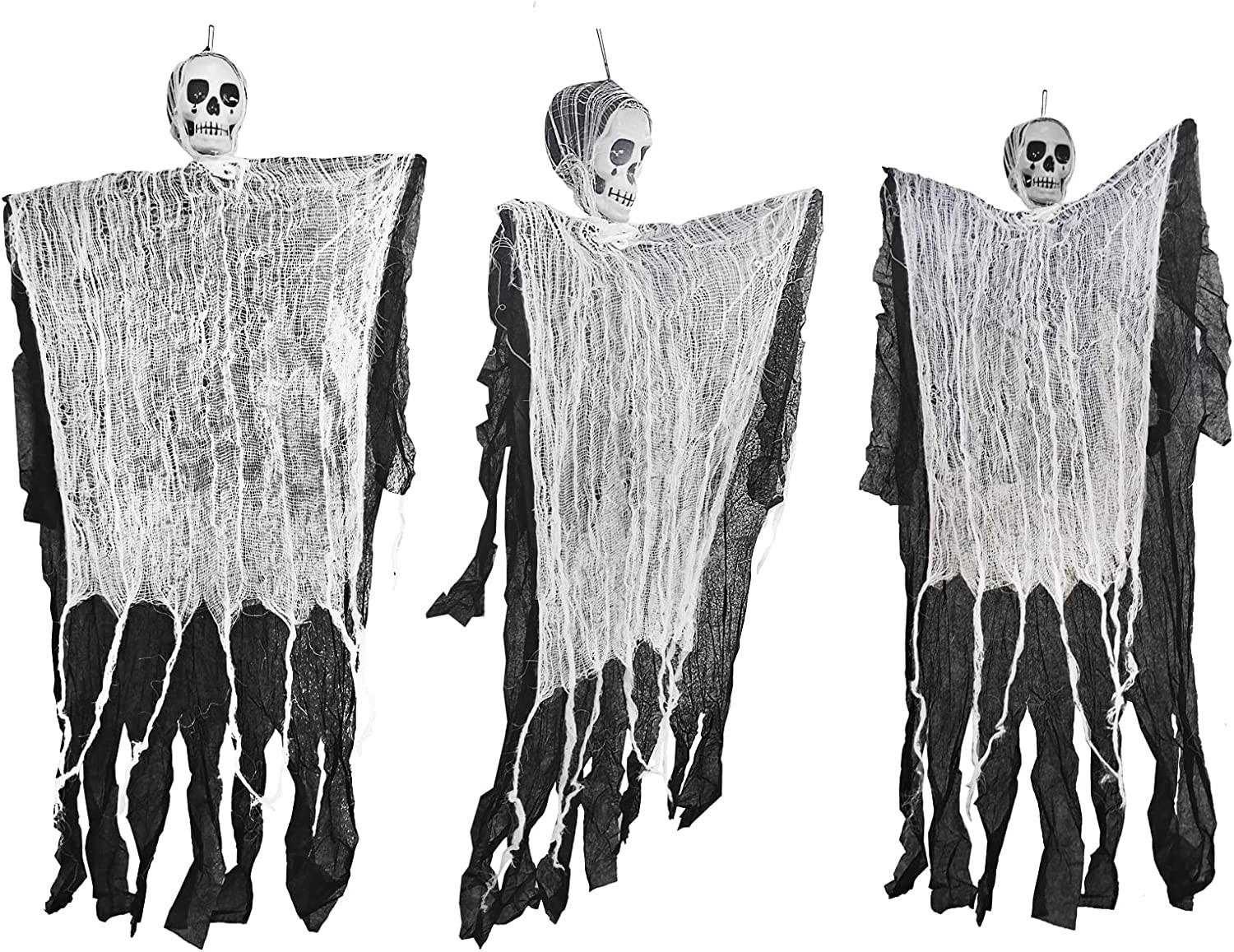 Halloween Skeleton Ghosts Decorations, 3 Pack Hanging Ghost for Halloween Home Decor, Halloween Outdoor Indoor Decorations