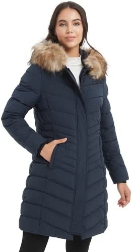 Molemsx Women's Padded Jacket, Thicken Parka Faux Fur Vegan Down Long Parka Winter Jacket Warm Hooded Outwear XS-XXL