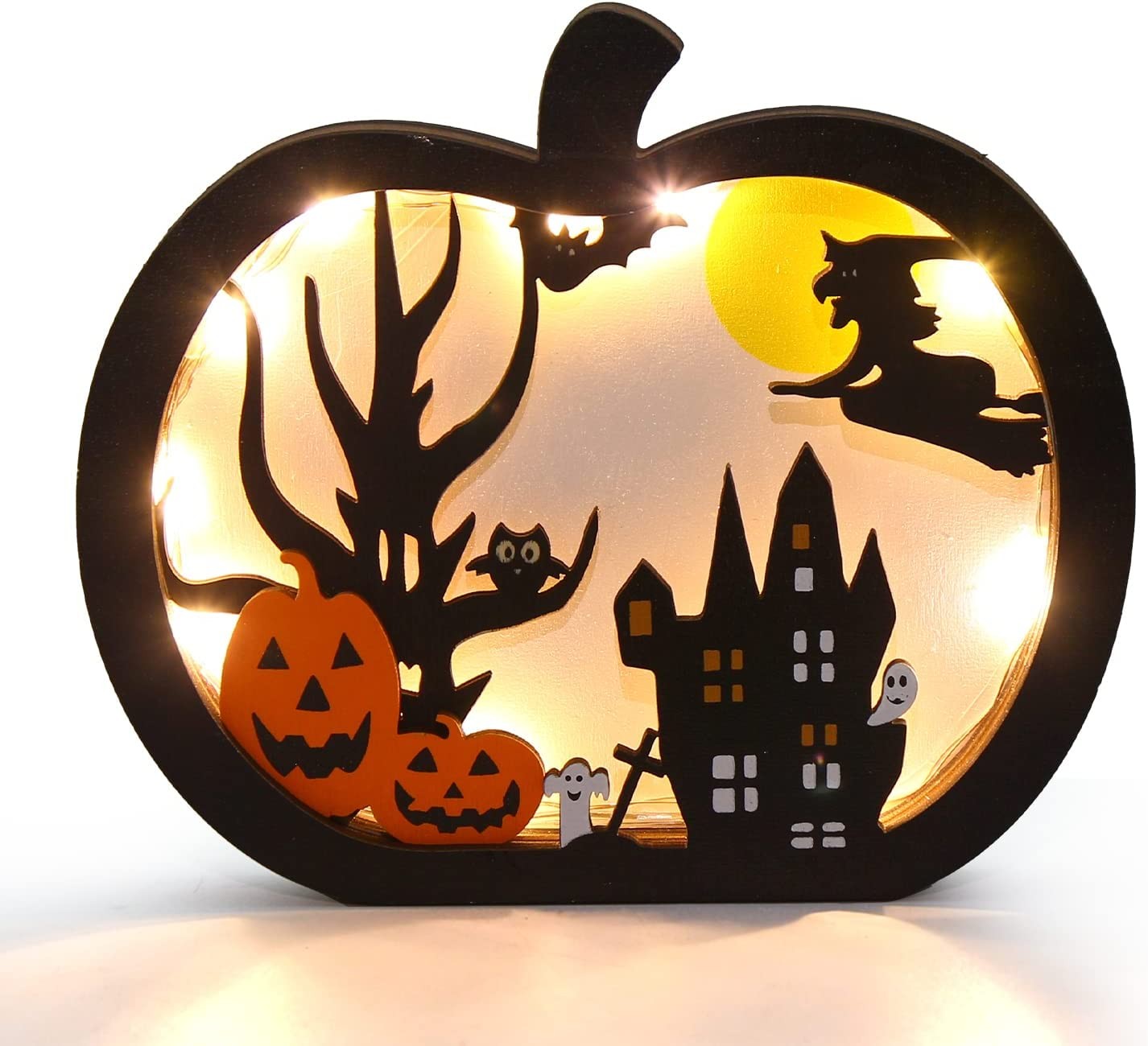 FOIMAS Halloween Wooden Table Sign,Light Up Pumpkin Table Centerpiece Topper for Halloween Table Top Party Decoration Supply