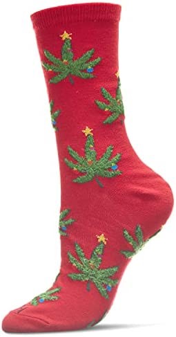 MeMoi Pot Leaf Trees Holiday Crew Sock