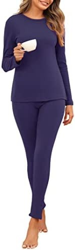 MISSKY Thermal Underwear Sets for Women Fleece Lined Long Johns Base Layer Pajamas Set Cold Weather