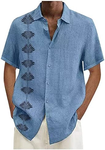 Mens Summer Shirt,Designer Spring Summer Striped Shirt Men's Casual Linen Solid Color Short Sleeve Loose Shirts