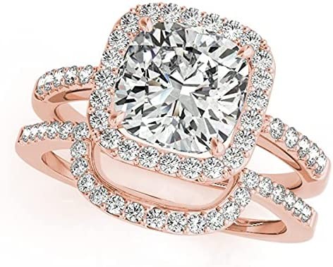 18k Gold Cushion Cut Square Halo Diamond Engagement Ring and Wedding Band Bridal Set in (2.17ct)