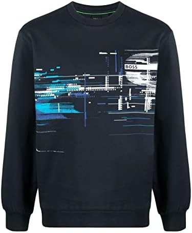 Hugo Boss Men's Salbonic Navy Blue Graphic Crew Neck Sweatshirt