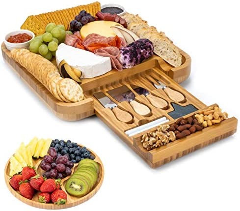 SMIRLY Bamboo Cheese Board and Knife Set: Large Charcuterie Boards Set & Cheese Platter - Unique House Warming Gifts, New Home, Anniversary & Wedding Gifts for Couple, Bridal Shower Gift for Women