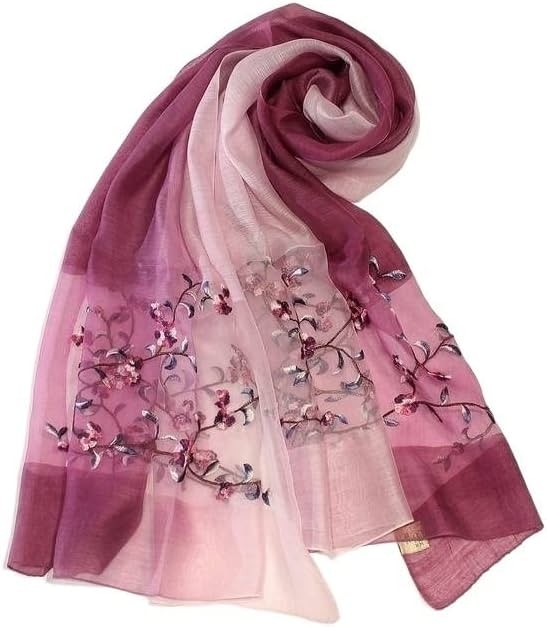 NARBOR High-grade silk wool embroidered silk scarf female gradient color silk embroidered head scarf silk scarf warm shawl