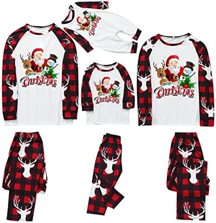 Christmas Pajamas for Family 2022 Cute Elk Reindeer Print Red Plaid Family Xmas Pjs Matching Sets Holiday Sleepwear