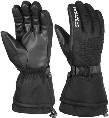Thinsulate Mens Ski Gloves, Waterproof Insulated Cold Weather Snow Gloves with Touchscreen PU Leather Palm for Men Snowmobile Skiing Snowboard Sledding Winter Outdoor Sports