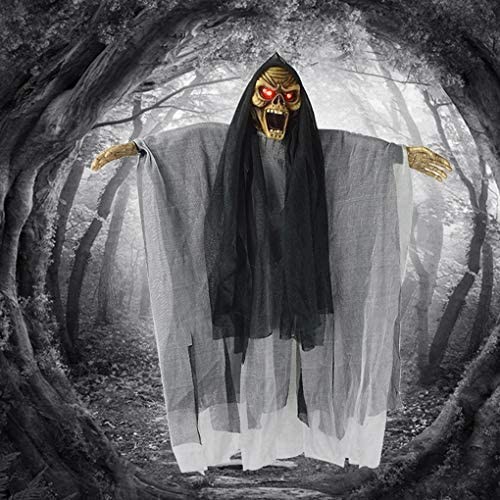 Hanging Ghost Halloween Decoration Scary Skeleton with Creepy Voice Activated Scary and Flashing Eyes Haunted House Prop for House Yard Patio Halloween Party Decor