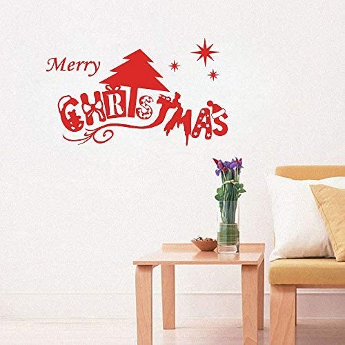 Home Find Red Christmas Tree Window Stickers Merry Christmas Wall Decals Christmas Lettering Words Removable Art Murals Vinyl Christmas Designs for Glasses 22.4 x 12.6 inches