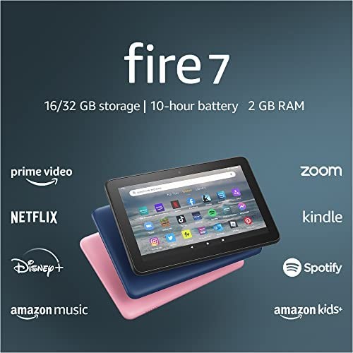 Amazon Fire 7 tablet, 7” display, 32 GB, 10 hours battery life, light and portable for entertainment at home or on-the-go, (2022 release), Black