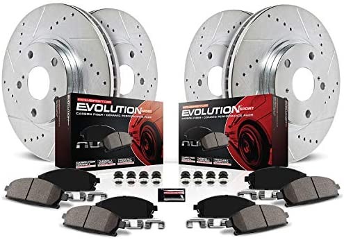 Power Stop K4023 Front and Rear Z23 Carbon Brake Pads with Drilled and Slotted Disc Kit