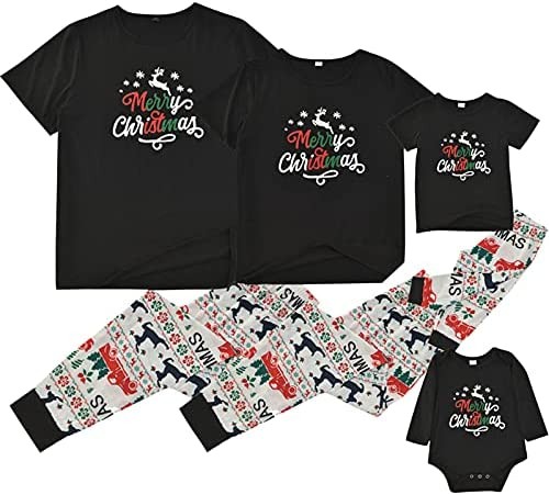 Christmas Pajamas for Family Pjs Matching Set Short Sleeve T-Shirts and Pants Nightgowns with Merry Christmas