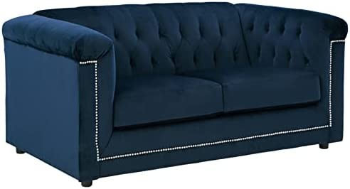 Signature Design by Ashley Josanna Glam Tufted Velvet Loveseat, Navy Blue