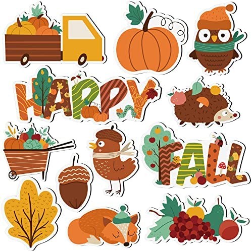 12 Pieces Happy Fall Magnets Pumpkin Fridge Magnets Fall Theme Car Refrigerator Decals Holidays Magnetic Stickers Autumn Leaves Acorn Harvest Decoration Fall Theme Thanksgiving Decoration