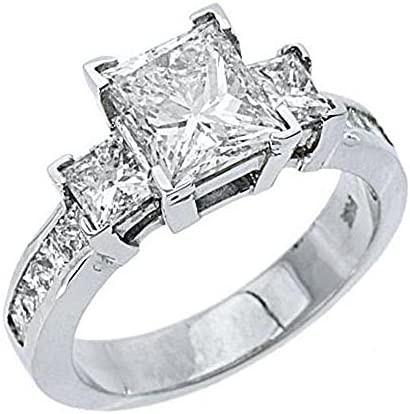 14k White Gold Princess Cut Past Present Future 3 Stone Diamond Ring 3.33 Carats