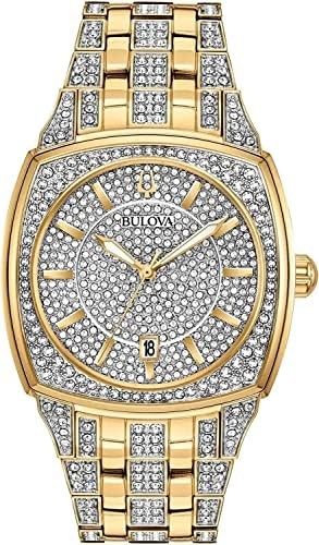Bulova Men's Crystal Phantom 3-Hand Date Quartz Cushion Shaped Case Watch, Pave Crystal Dial, 40mm