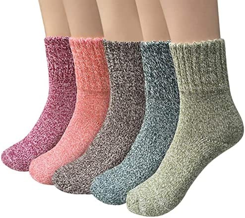 Womens Wool Socks, 5 Pairs Vintage Thick Knit Winter Warm Socks for Women Men Gifts