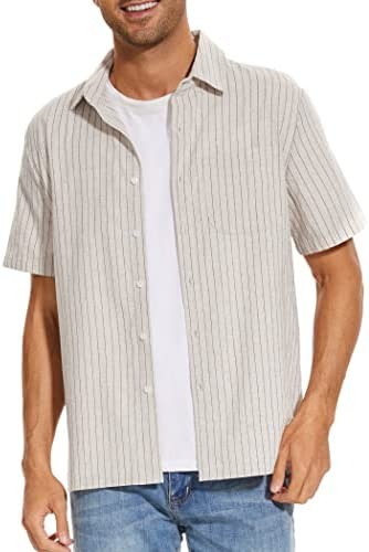 ZAFUL Men's Striped Short Sleeve Button-Up Shirt Casual Stylish Cotton Dress Shirts with Pocket