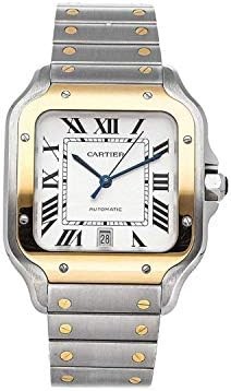 Cartier Santos Automatic Silvered Opaline Dial Steel and 18kt Yellow Gold Men's Watch W2SA0006