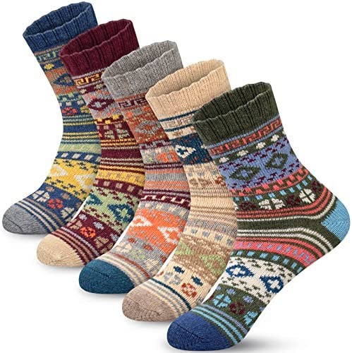 Women Winter Socks 5 Pairs Christmas Gift Free Size Warm Soft Wool Socks for Women Casual Crew Socks