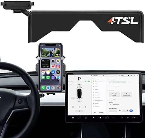 4TSL Tesla Cell Phone Mount for Model 3 & Y, One-Hand Operation Phone Holder Fits 4.7-7.0" Cellphone with 360° Longer Robotic Arms, Silent Monitor Case Accessories for Model 3 2017-22 Model Y 2019-22