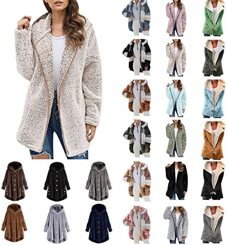 INESVER Womens Winter Coats 2022 Fashion Faux Fur Coat Fuzzy Fleece Warm Sherpa Hoodie Jacket Button Lapel Cardigan Sweater