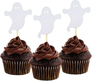 Morndew 24 PCS Hallowmas Spooky Cupcake Toppers for Halloween Party Baby Shower Birthday Party Wedding Party Decorations