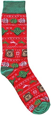 Star Wars Wicket Ewok/Yoda Ugly Sweater Pattern Men's Crew Christmas Socks