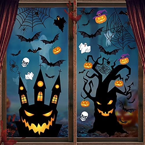 WITALENT 206 Pcs Halloween Window Clings Halloween Window Decorations Double-Sided Halloween Window Stickers Decals for Home Indoor Window Glass Door Wall Decor Halloween Decorations Party Supplies