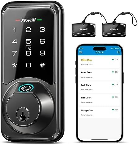 Smart Lock, Zowill DK07 Fingerprint Door Lock with APP Control, 7-in-1 Smart Door Lock for Front Door, Keyless Entry Door Lock, Electronic Touchscreen Keypad Deadbolt, Auto Lock, Easy Installation