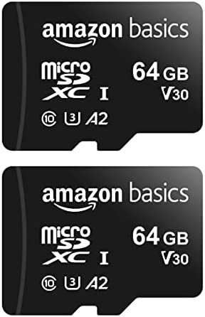 Amazon Basics microSDXC Memory Card with Full Size Adapter, A2, U3, Read Speed up to 100 MB/s, 64 GB - Pack of 2